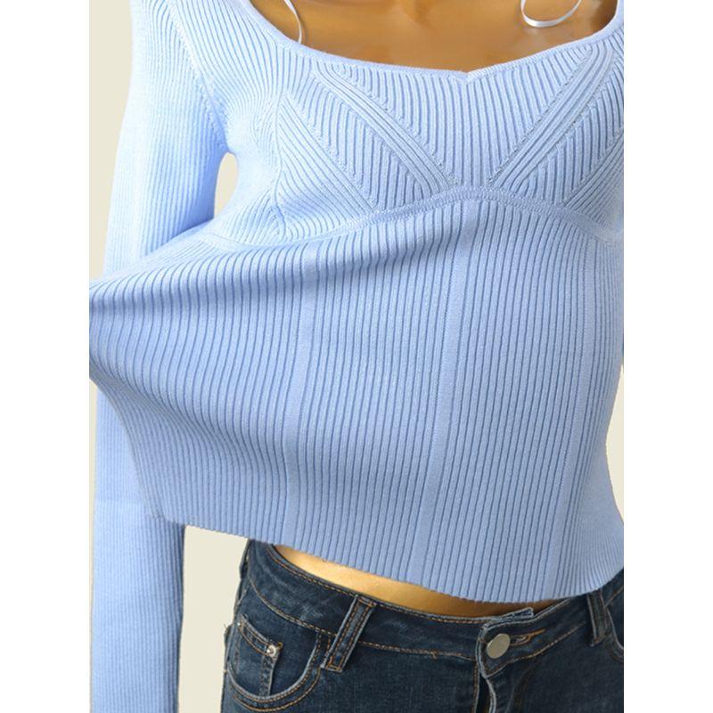 Water Drop Collar Threaded Undershirt Fashion Wind Slim Looking Long Sleeve Inner Wear Sexy Top Foreign Trade Original Order Knitwear