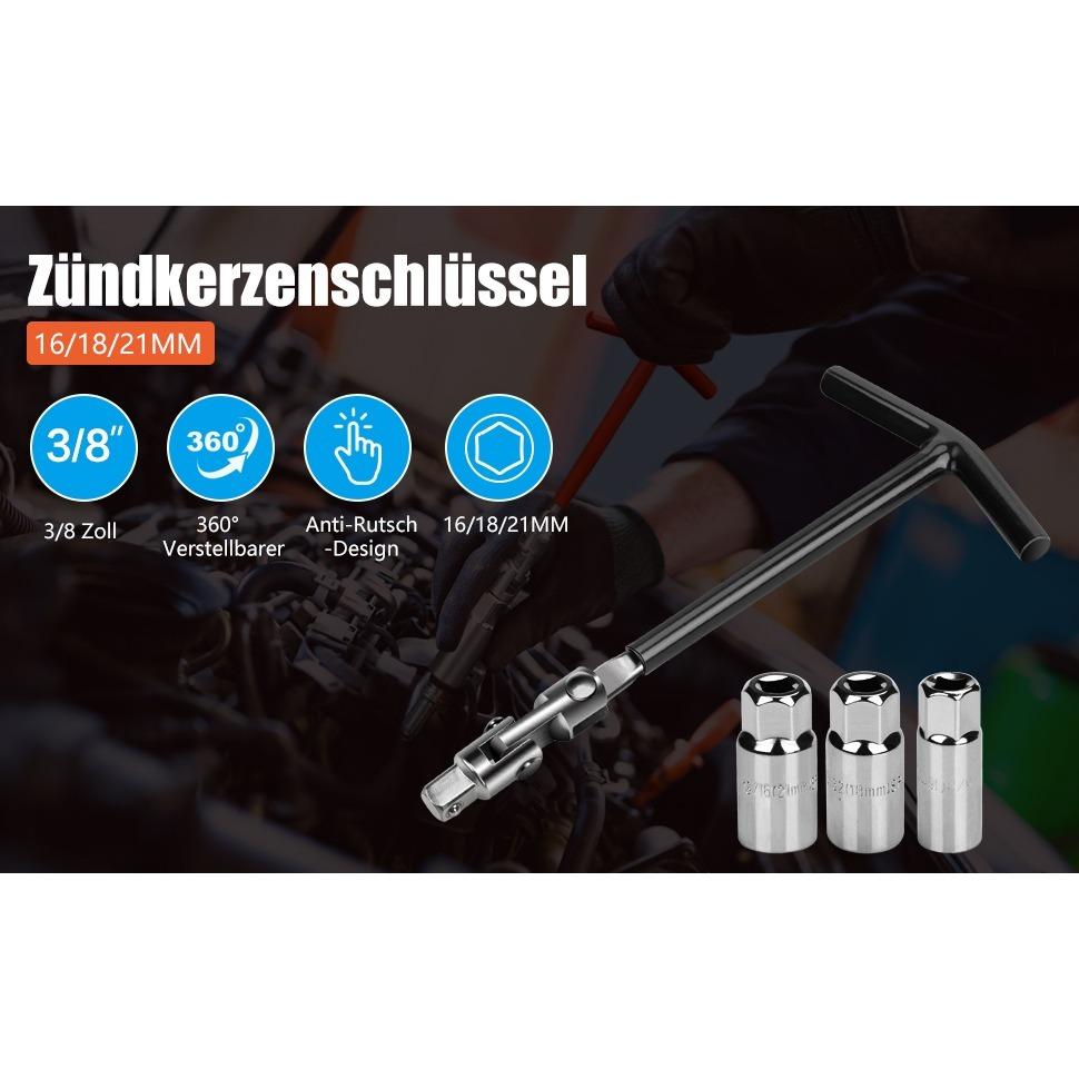 Ключ для свечей зажигания, набор ключей для свечей зажигания, 4 шт., 16 мм/18 мм/21 мм, свечи зажигания с Т-образной рукояткой, торцевой ключ для свечей зажигания