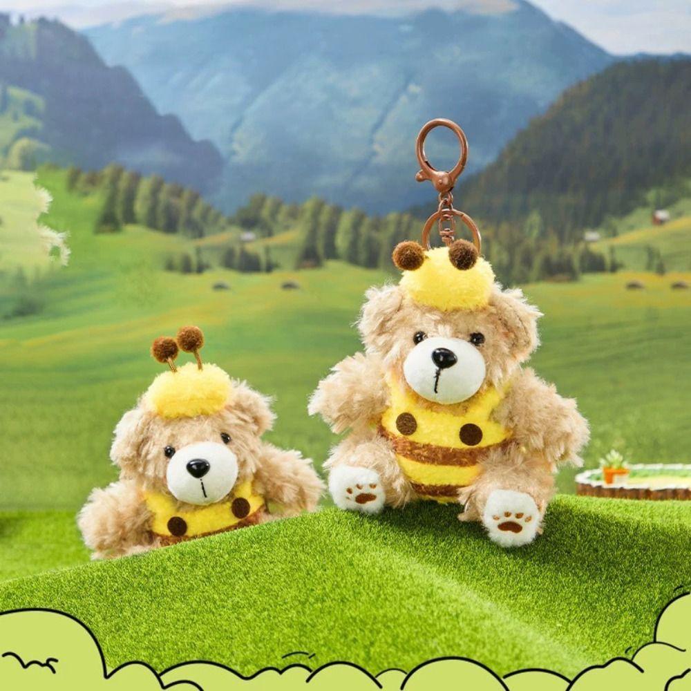Мультяшный плюшевый брелок для ключей с изображением животного, кулон, забавный брелок для ключей в виде медведя и пчелы для девочек
