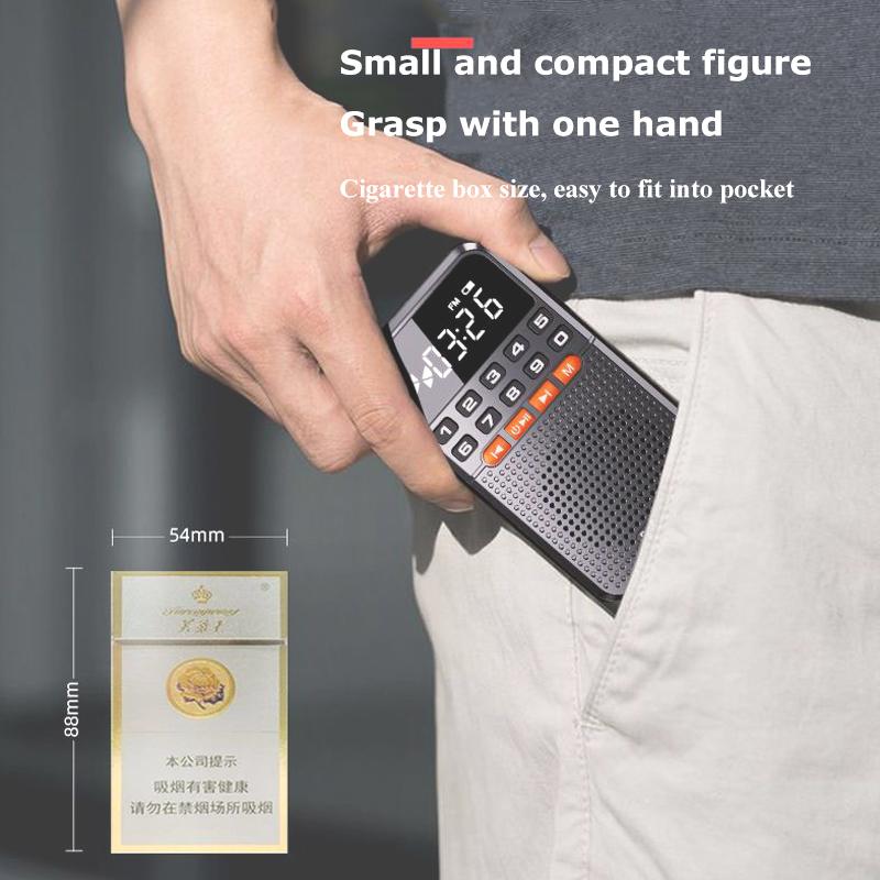 Portable FM Mini Dual Antenna Pocket Radio Receiver Bluetooth Speaker TF Card Music Player with LED Flashlight