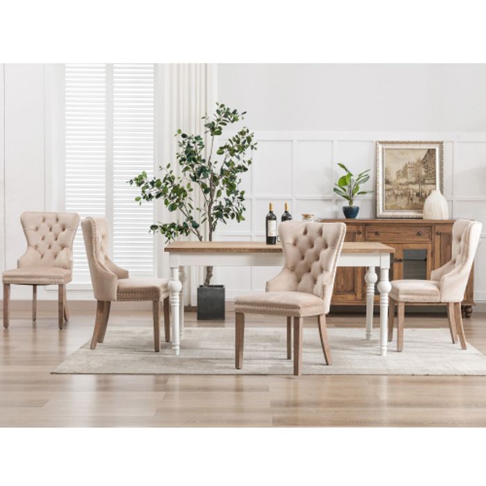 Chaises de salle à manger - MUVOE - 4 pièces - Velours beige - Pieds en bois massif - Réglables en hauteur