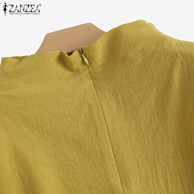 ZANZEA Женская повседневная летняя блузка с воротником и коротким рукавом