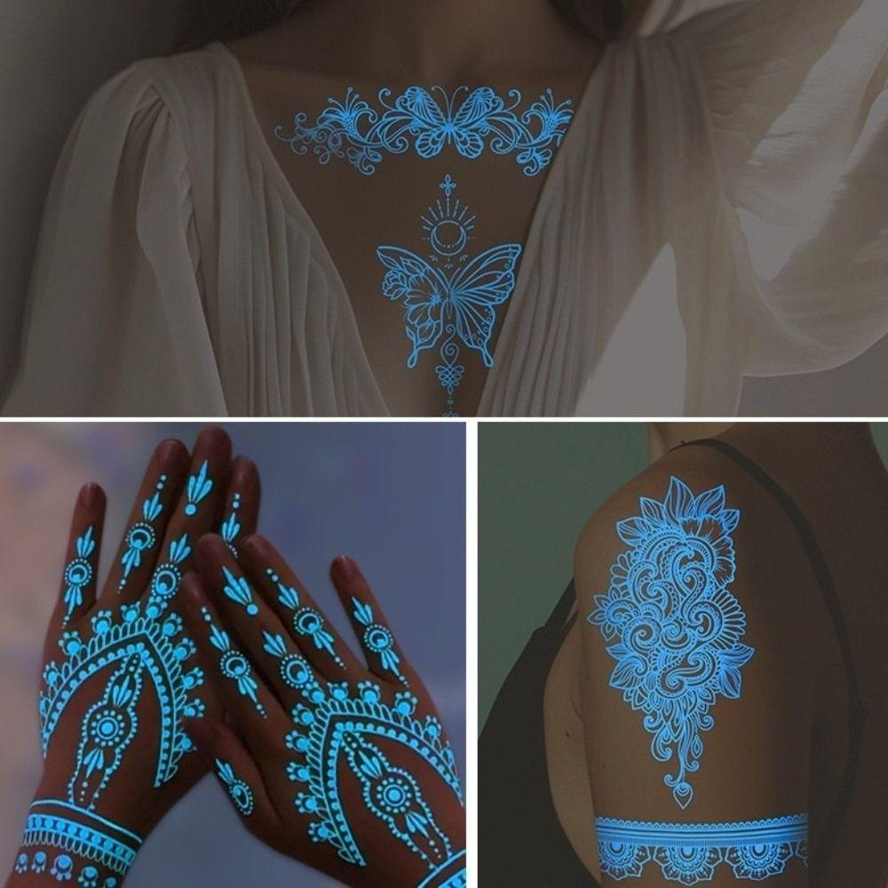Wedding Tool Luminous Henna Tattoo Sticker White Body Art Sticker Lace Temporary Tattoo Women/Lady