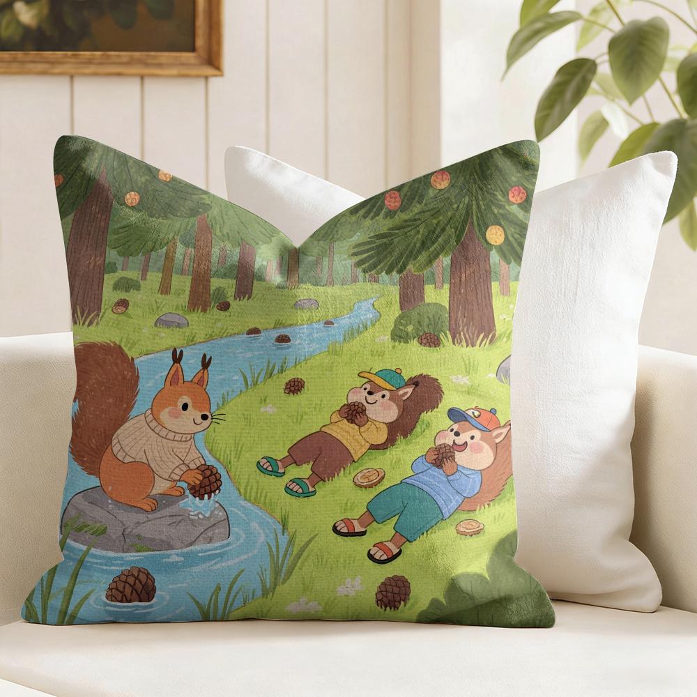Cute squirrel Cushion Cover Natural Linen Pillow Cover DoubleSided Print Cushion Cover for Sofa Home Decor