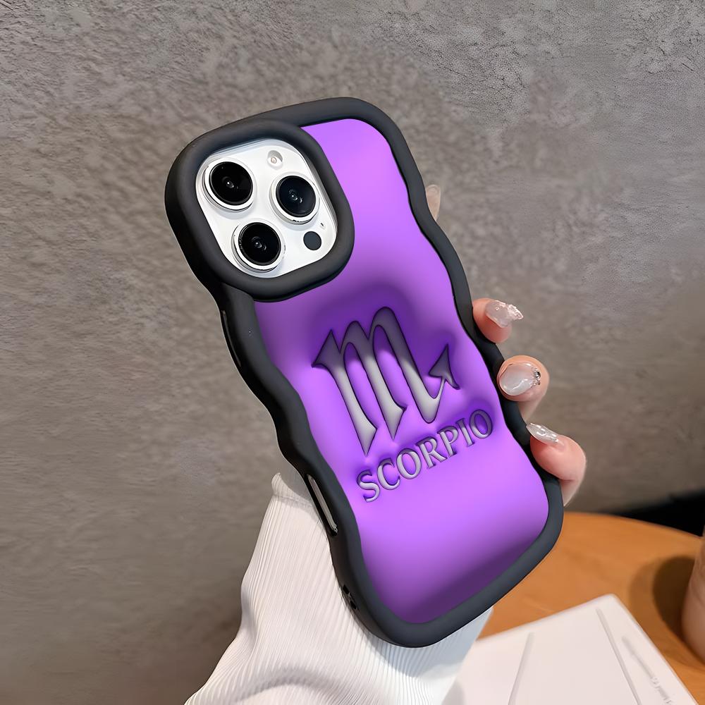 Чехол для телефона со знаком зодиака Скорпион для iPhone 17 16 15 14 13 12 11 Air Pro Max Plus Черный Мягкий ТПУ Покрытие с волнистым краем