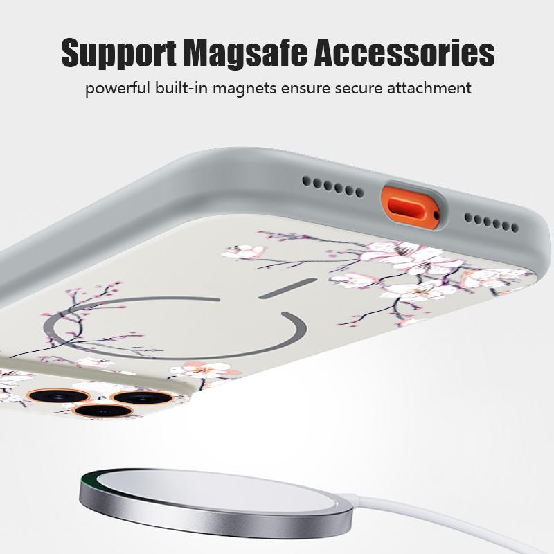 Цветной тисненый цветочный чехол для iPhone 17 Pro Max Funda iPhone 16 15 14 13 Pro Max Магнитный для Magsafe Гибридный Тонкий Матовый Чехол
