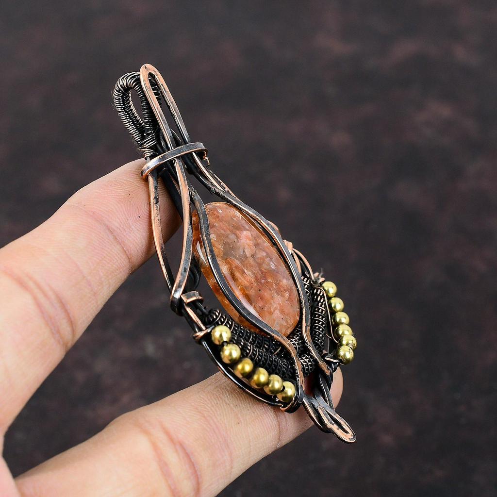 Подвеска из солнечного камня Подвеска, обернутая медной проволокой Подвеска ручной работы Украшения из солнечного камня Подвеска из настоящего драгоценного камня Подарок для нее Украшения, обернутые медной проволокой