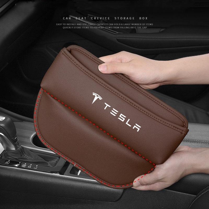 Car Seat Gap Organizer Leather Console Side Pocket Auto Crevice Filler Storage Box for Tesla Model 3 Model S X Y Accessories