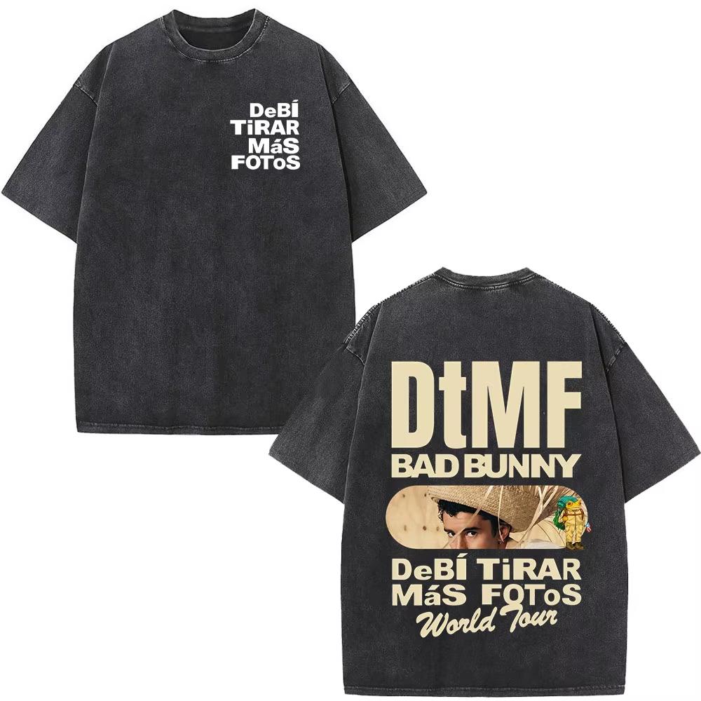 Футболка Bad Bunny с винтажным эффектом Washed Debi Tirar Mas Fotos DTMF World Tour Мужская мода Хип-хоп Футболки Streetwears