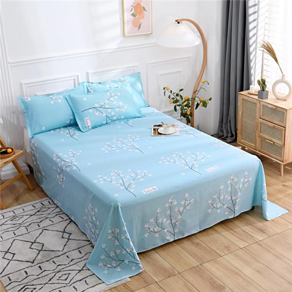 Bed Sheet Polyester Cotton Printed Fitted Sheet Bedding Flat Sheet Soft Breathable Bed Linens (No Pillowcases )