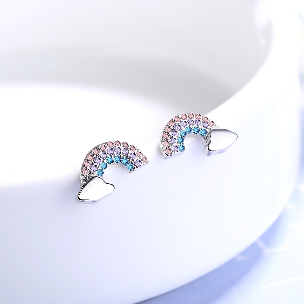 925 Sterling Silver Simple Cute Rainbow Clouds Stud Earrings With Colored Zircon For Girl Birthday Gift Dropshipping S -E920