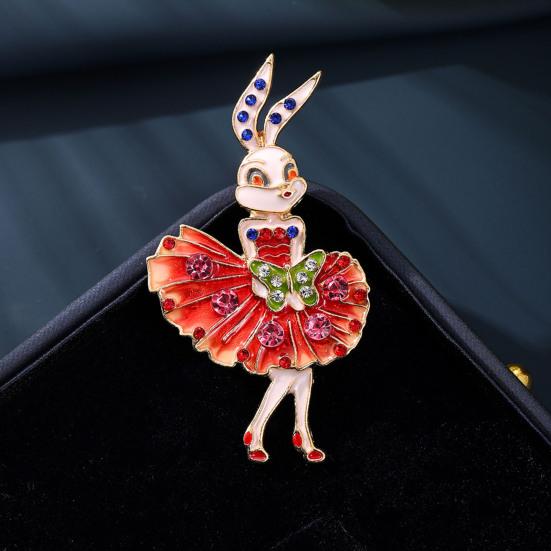 Эмалированная брошь Сверкающие стразы Вставка Дизайн танцующего кролика Булавка Сказочные украшения Костюмы Свитеры Пальто Аксессуары