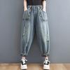 Джинсы бойфренды с высокой талией, женские весенние винтажные уличные брюки с цветочной вышивкой, женские джинсовые шаровары