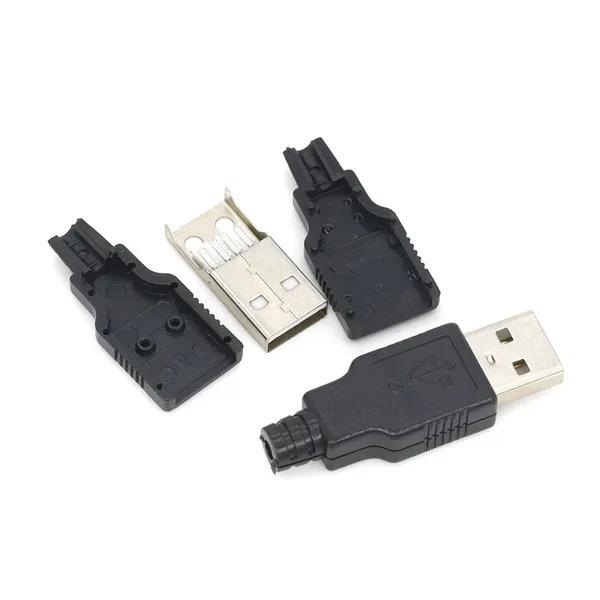 5 Set Male Female USB 4 Pin Plug Socket Connector with Black Plastic Cover