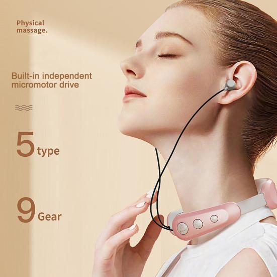 Portable Bluetooth-compatible Headset Cervical Spine Massager 4 Massage Modes 9 Levels of Intensity TENS Micro-current Pulse Rechargeable Shoulder