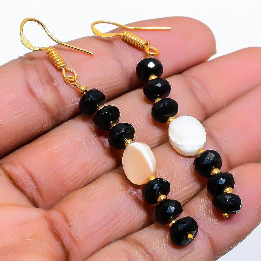 Black Onyx Gemstone Handmade 925 Sterling Silver Jewelry Earring 2.56" GK-4933