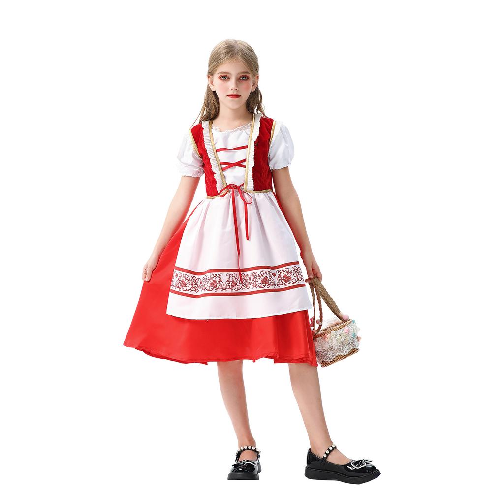 Halloween Children's Costume Little Red Riding Hood Cloak Cloak Christmas Show Children's Clothing Pastoral Santa Dress