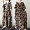 Dimanaf 2025 Women Plus Size Spring Summer Dress Casual Dress Basic Vintage Loose Long Printing Dress Maxi