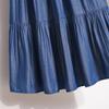 Qooth Patchwork Simple Casual Pleated Skirt Ankle Length Skirt Elegant Blue Skirt QT2158