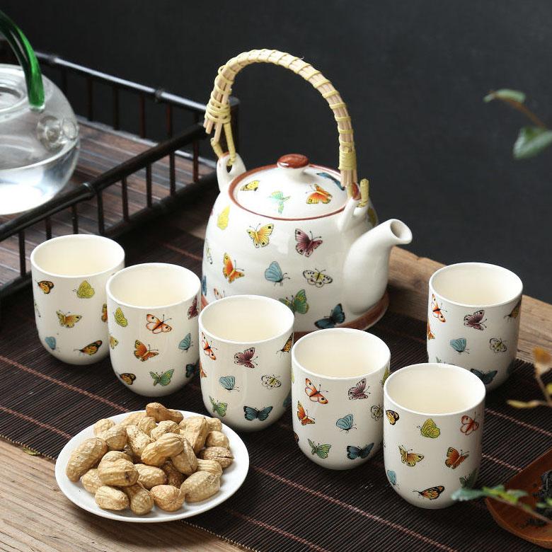 1 чайник, 6 чашек, большой чайник, поднос для чая, керамический сине-белый фарфоровый горшок с кунг-фу, простой бытовой чайный сервиз