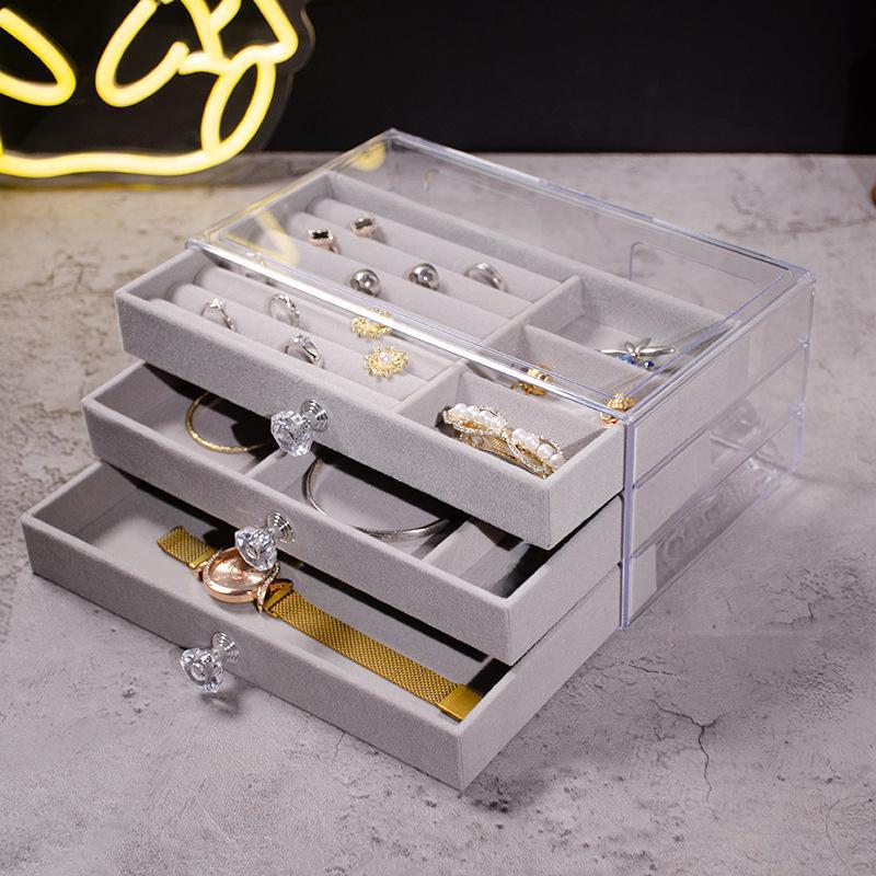 Acrylic Velvet Jewelry Storage Box for Earrings, Bracelets, and Cosmetics - Light Luxury Design