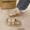 Autumn and Winter Velvet One-word Tow Ins Warm Cotton Tow Women's Outer Wear 2025 New Fashion Buckle with Thick Bottom Fluffy Slippers