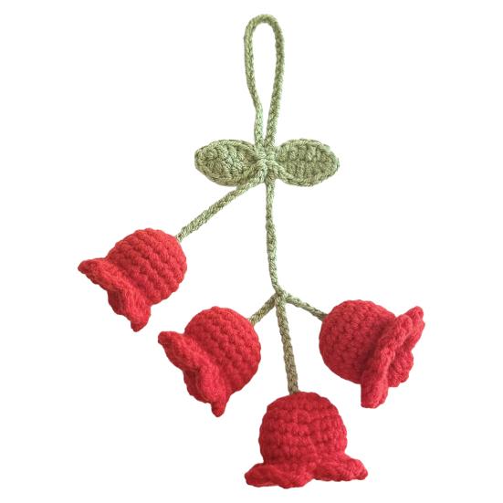 Брелок Подвеска Дизайн Цветка Тюльпана Ручная Вязка Пряжа Крючком Брелок Для Ключей Регулируемый Подвеска На Зеркало Заднего Вида Украшение для Автомобиля