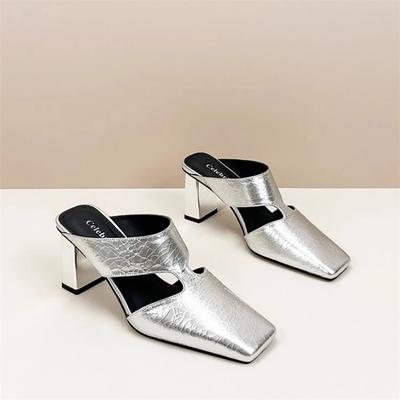 Модная женская обувь Дизайнерский бренд Сандалии Слингбэк Гладиаторские Сандалии на толстом каблуке с квадратным носком Кожаные Повседневные сандалии Женские туфли