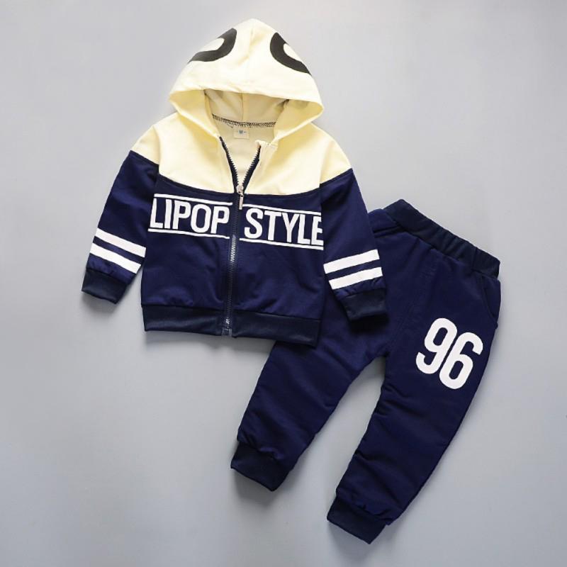 Весенне-осенний топ с капюшоном и длинными рукавами с принтом для мальчиков + брюки, комплект из 2 предметов