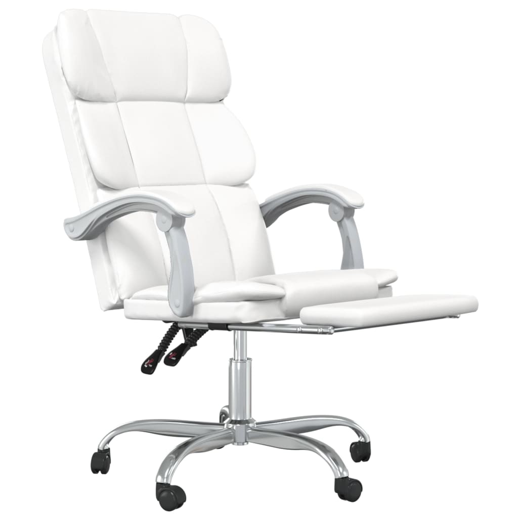 Office Chair with Reclining Function White Faux Leather