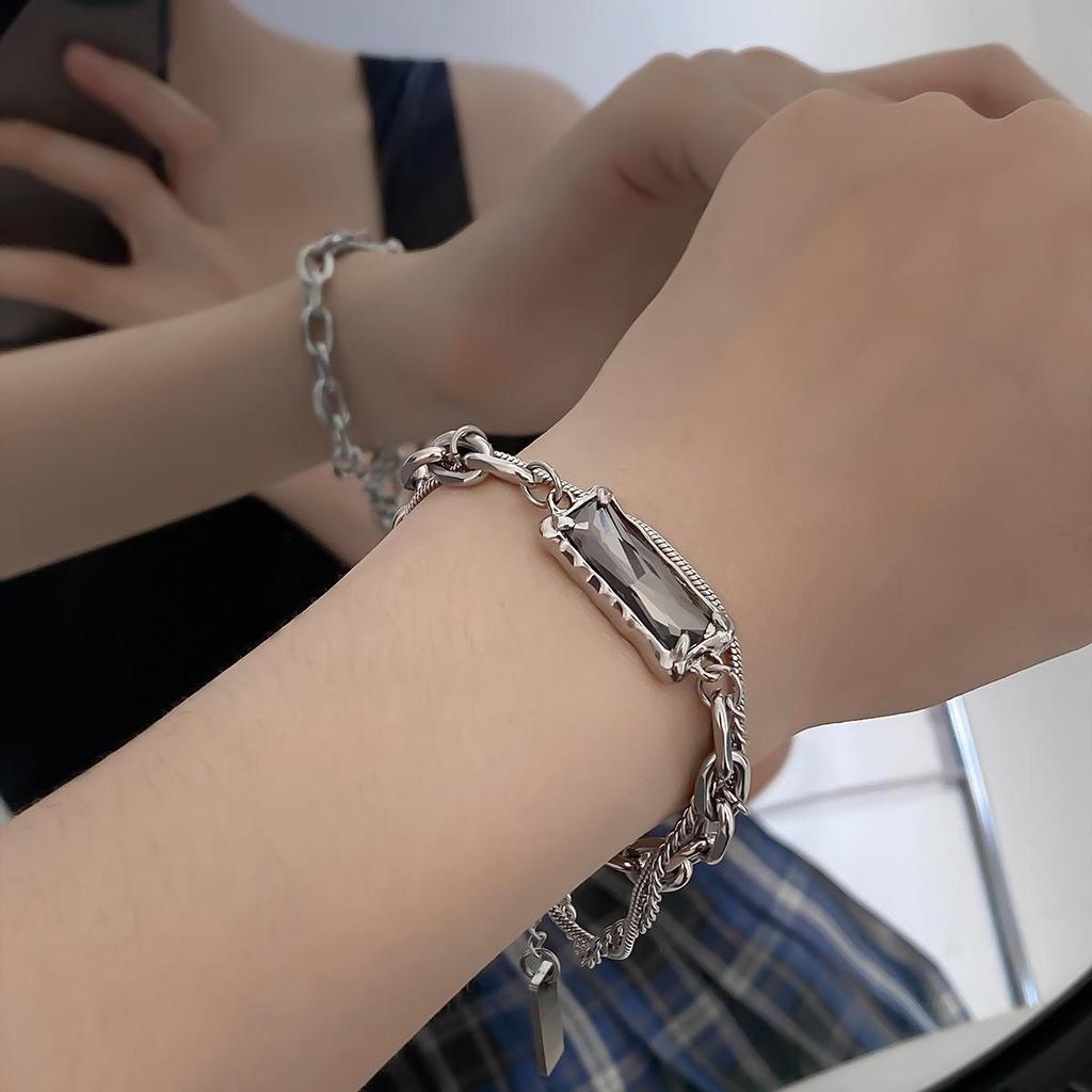 Gray Diamond Cuban Titanium Bracelet - Trendy, Niche Design for Men & Women