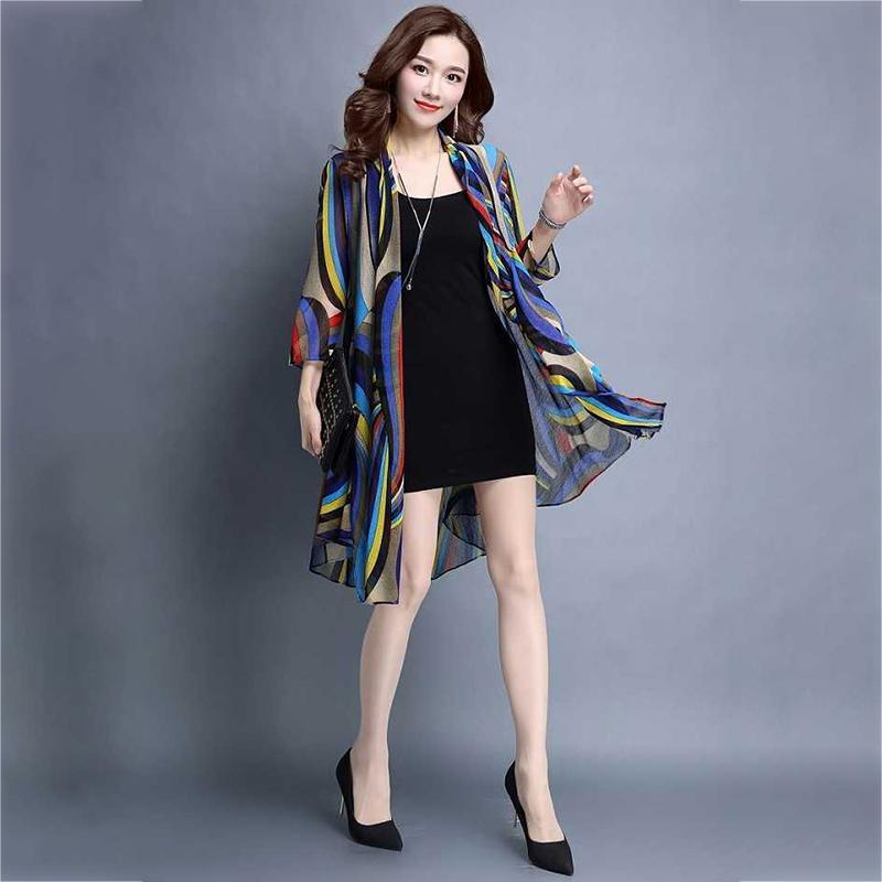 Sun Sundress Clothing Womens Protection Midlength Plus Size Shawl Loose Outer Chiffon Cardigan Thin Coat Beach Airconditioned Rooms