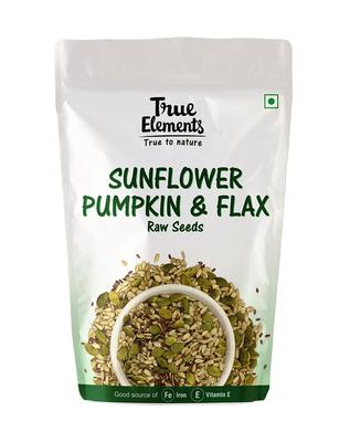 Сырые семена Подсолнечника, Тыквы и Льна (150 г), Sunflower Pumpkin And Flax Raw Seeds,  True Elements