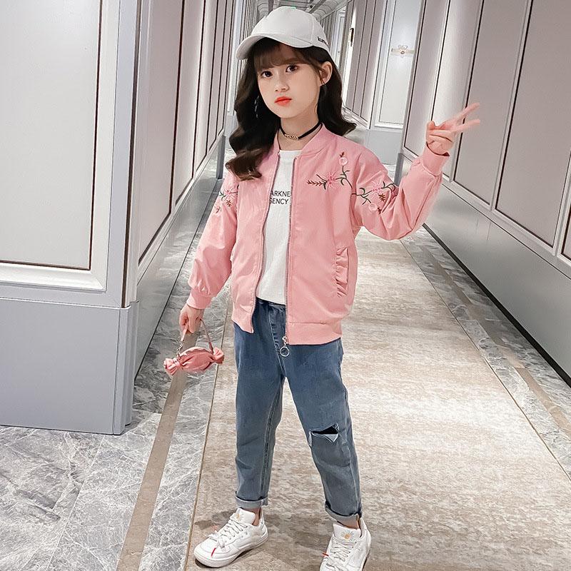 Spring Autumn Girl Jacket Outerwear Embroidery Coat Casual Style Kids Clothes Plus Size