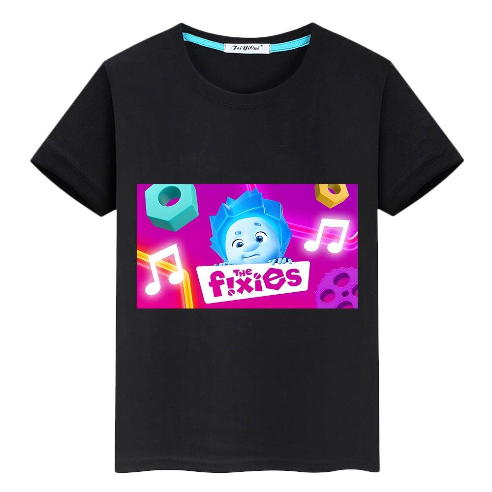 Фиксики, летние милые футболки с русским аниме, одежда для мальчиков и девочек, футболка из 100% хлопка, повседневные короткие топы с принтом, цельная детская одежда y2k