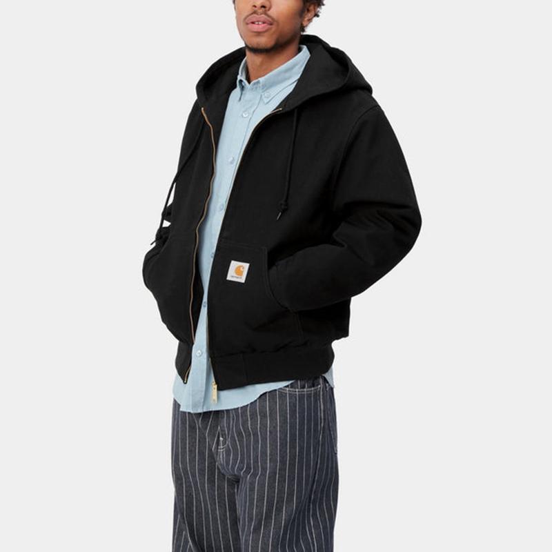 Carhartt WIP SS24 Активная куртка Классическая однотонная с логотипом С капюшоном На молнии С длинным рукавом Куртка Мужские куртки Черный I032939-89-01