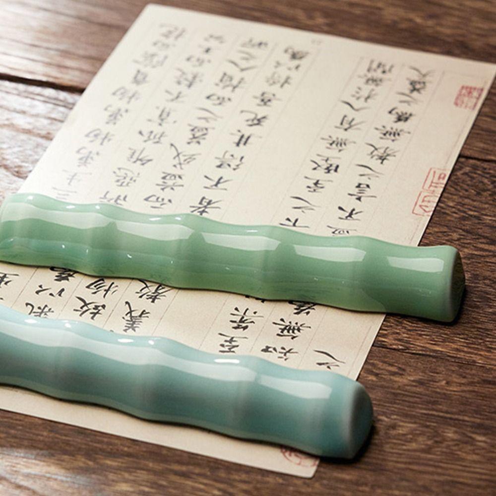 Calligraphy Bamboo Joint Paperweight Traditional Pen Brush Rest Holder  Art Supplies
