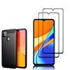 Coque Silicone Souple - NOI - Pour Xiaomi Redmi 9C/9C NFC/Redmi 9 - Fibre De Carbone - 2x Verre Trempé