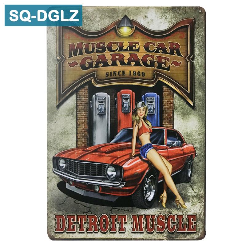 [SQ-DGLZ] Горячая MUSCLE CAR GARAGE Металлическая вывеска Магазин Настенный декор Оловянная вывеска Винтажные металлические вывески Домашний декор Живопись Таблички Художественный постер