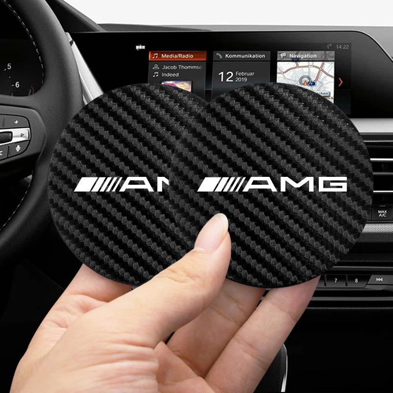 GUFPR1 For AMG B W206 W211 W212 W201 W210 W168 GLC W176 W124 W126 W140 W169 W177 W204 2Pcs Car Coaster Water Cup Mat Non-Slip Pad