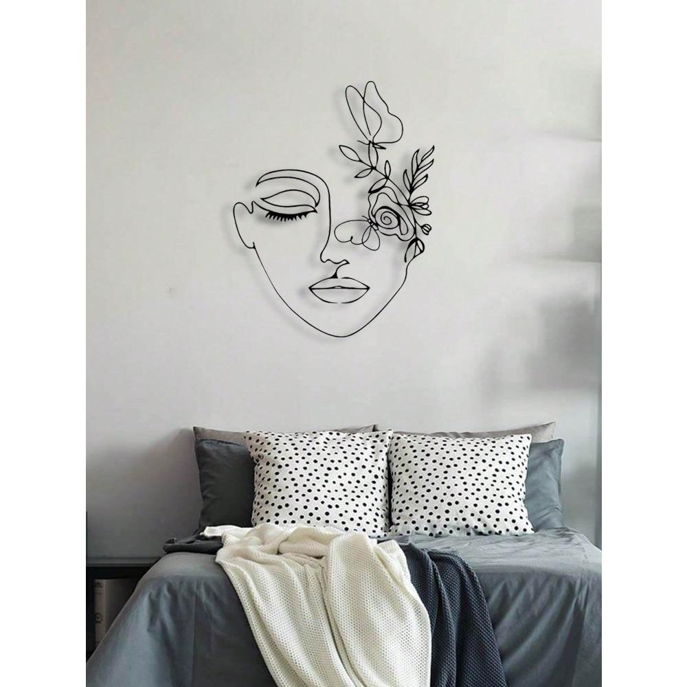 1 PC Women Face/Abstract Face Lines Modern Black Metal Wall Home Decor Hanging Wall Art For Home Decoration,Bedroom, Dinner Room, Bathroom Living Room