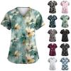 Women's Fashion V-neck Short Sleeve Workwear With Pockets Printed Tops