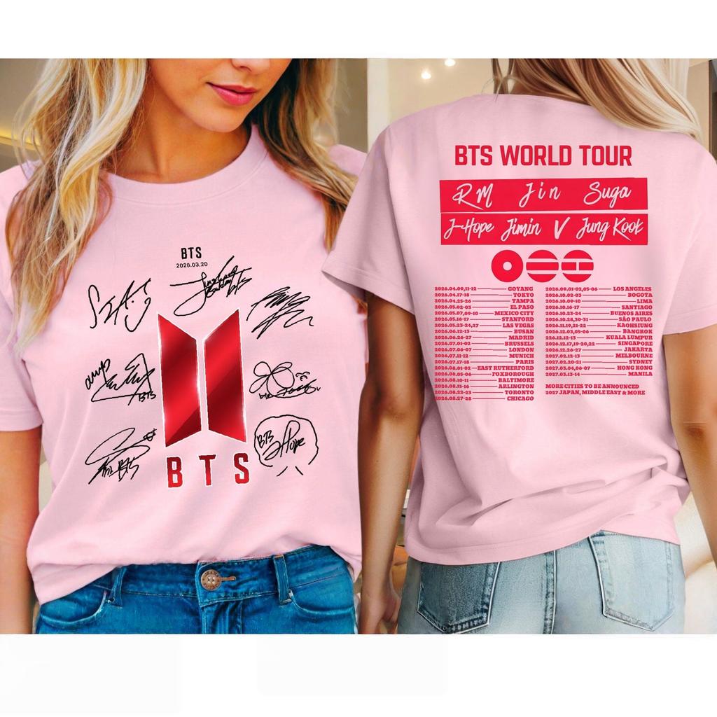 2026 Новая футболка унисекс 100% хлопок с графикой BTS Arirang World Tour, Есть детский размер, Летняя модная футболка K-pop для мужчин и женщин
