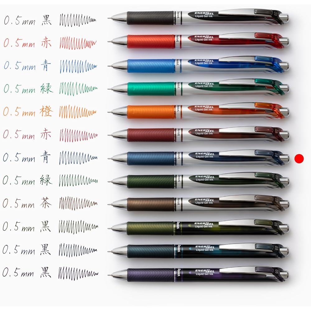Шариковая ручка Pentel Гелевые чернила Гелевая Нажимной механизм 0,5 мм Серебристый корпус BLN75Z-CA Сине-черный 10