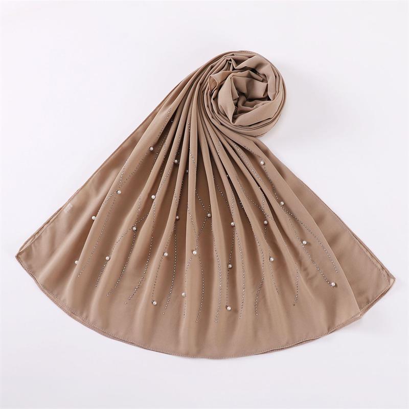 Plain Pearl Bubble Rhinestone Chiffon Shawl Scarf High Quality Shimmer Beads Headband Wrap Foulard Muslim Hijab
