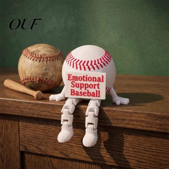 Flexible Action Figure Ornament 3D Printed Baseball Figurine with Articulated Legs, Buddy Red Sports Enthusiast Room Decor Stitching, Joints Desk Ball