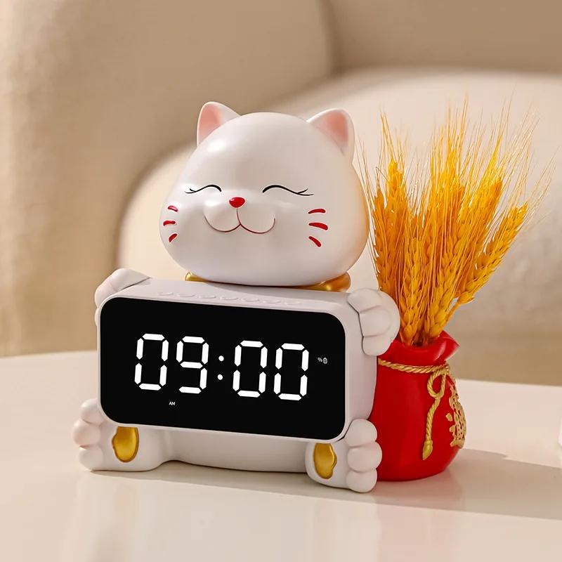 New Cute Electronic Clock Digital Cartoon Cat Silent Desk Clock Pendant Desktop Student Wake Up Alarm Clock