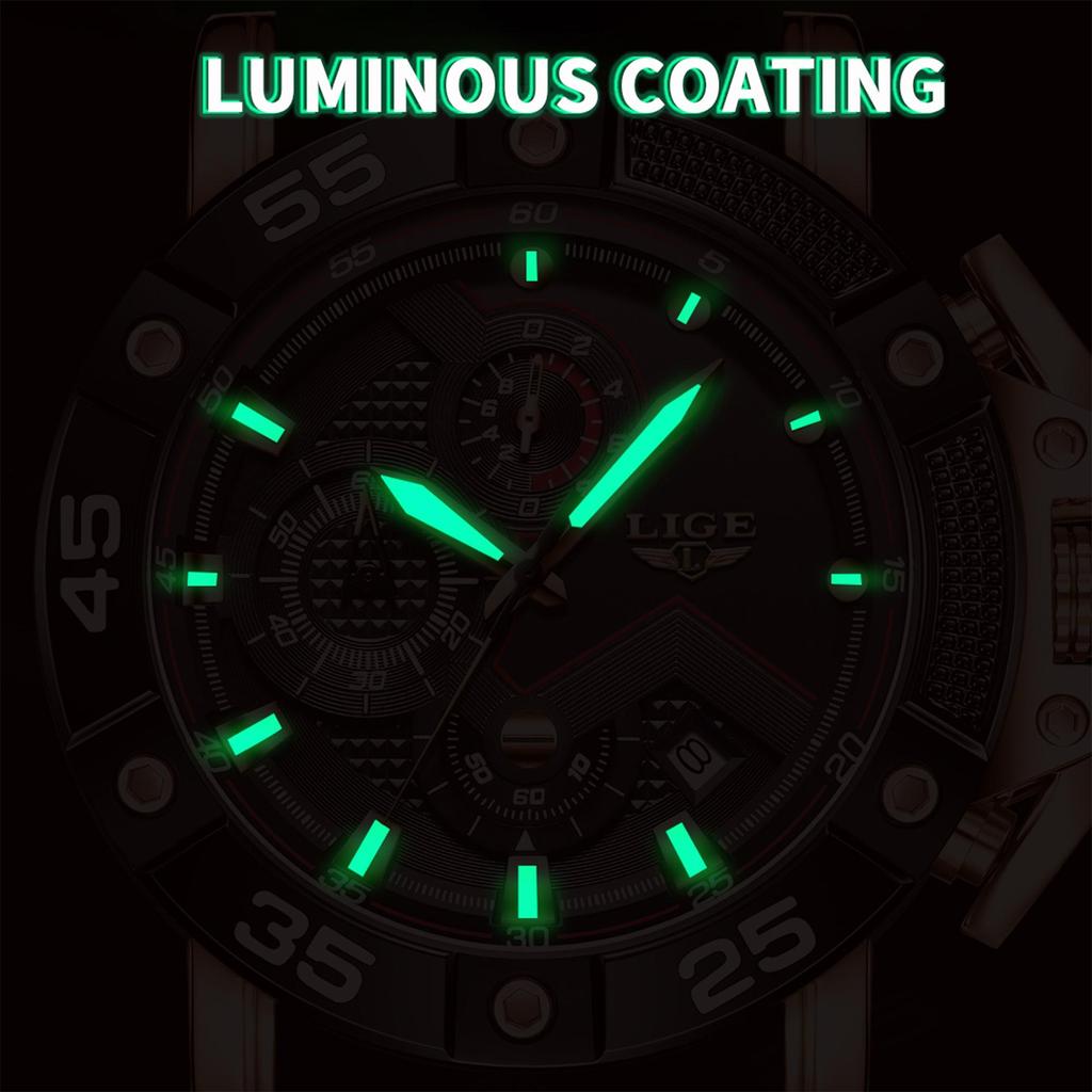 LIGE Men Watch Fashionable Sports Waterproof Silicone Strap Men's Quartz Watch