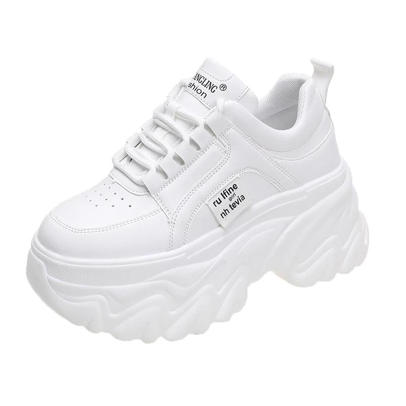 2024 White Black Chunky Sneakers Women Spring Autumn Thick Bottom Dad Shoes Woman Fashion PU Leather Platform Sneakers Ladies