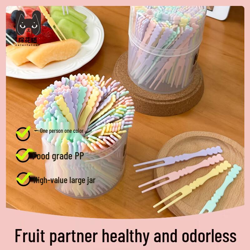 Disposable Mixed Color Plastic Fruit Forks (Approx. 100-Count)